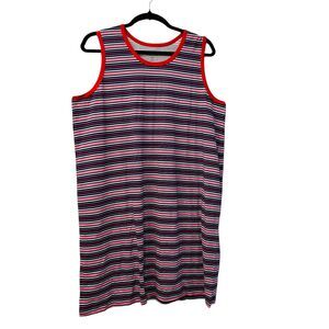 Dreams & Co Womens Sleepshirt 1X Lounge Dress Striped Sleeveless Round Neck
